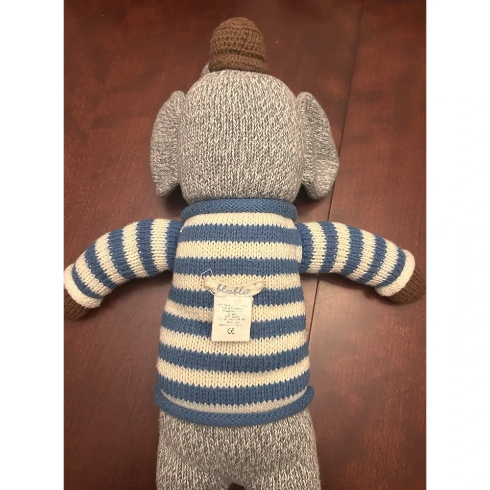Blabla‎ Knit Cotton 19'' Elephant Gray Striped Soft Plush Toys Sock Doll stuffed